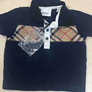 Burberry Navy Polo with Signature Beige Check Detail